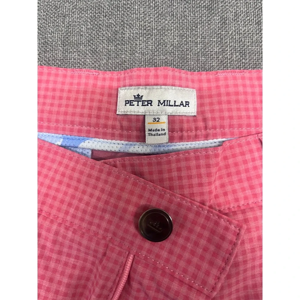Peter Millar Crown Sport Mens Pink Gingham Performance Golf Shorts Size 32